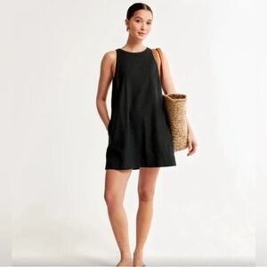 Women's High-Neck Linen-Blend Mini Dress
